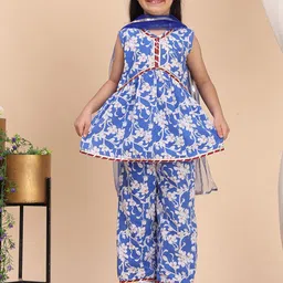Cutiekins Girls Floral Printed A-Line Kurta with Palazzos & Dupatta-picture-47