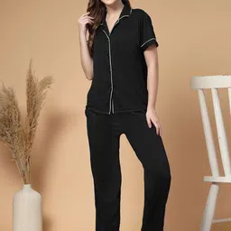 ETC Women Striped Lapel Collar Top & Shirt Night suit-image-53