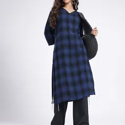 Anouk Rustic Checked V-Neck Straight Kurta image 5
