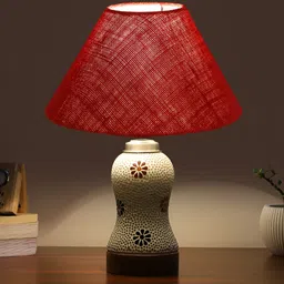 Aura Maroon & White Printed Glass Frustum Shaped Table Lamp image 3