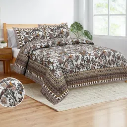 DHANOTA Green & Brown Ethnic Motifs 180 TC Cotton Super King Bedsheet with 2 Pillow Covers-image-11