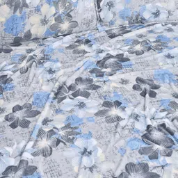 FABINALIV Grey & White Floral Woollen 300 TC Double King Bedsheet Set-2.50mX2.25m image 3