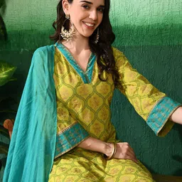 Sangria Women Printed Straight Kurta & Palazzos With Dupatta image 3