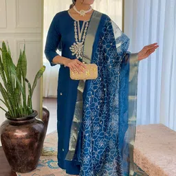 Siya Fashion Women Ethnic Motifs Embroidered Regular Kurta with Trousers & Dupatta-picture-25
