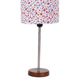 Devansh White & Pink Printed Cylinder Wooden Contemporary Table Lamp image 2