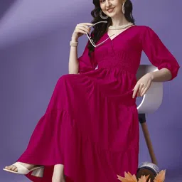 Femvy Tiered V-Neck Fit & Flare Maxi Dress-picture-18