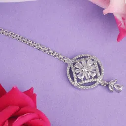 TANAIRA Rhodium-Plated American Diamond Studded Maang Tikka Head Jewellery-picture-17