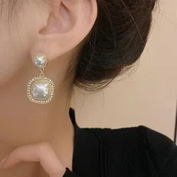 TheVineGirl Gold-Plated Amazing Korean Square AD-Pearl Earrings For Girls & Women-image-99