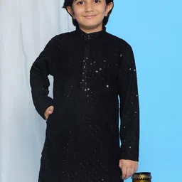 Aj DEZInES Boys Floral Embroidered Band Collar Sequins Straight Kurta-picture-17