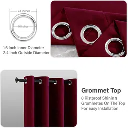 dream care Maroon Solid Polyster 5 Ft Blackout Eyelet Window Curtain (2 Pc) image 3