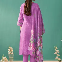 Indo Era Women Floral Embroidered Regular Thread Work Pure Cotton Kurta with Trousers & With Dupatta image 2