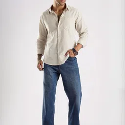 HERE&NOW Beige Striped Cotton Shirt-picture-35