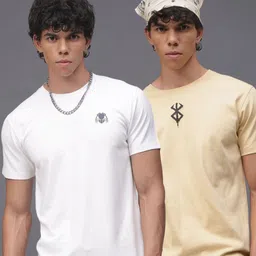 MADSTO Pack Of 2 Abstract Printed Round Neck Cotton T-shirt image 2