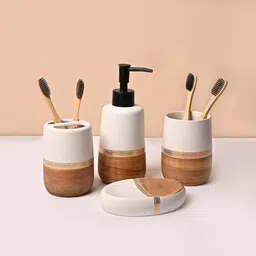 MARKET99 Gold-Toned & White 4 piece Solid Ceramic Bath Accessories Set-picture-34