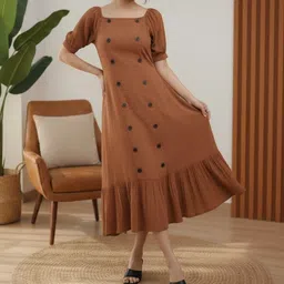 Ethniclook Puff Sleeve Ruffled Fit & Flare Midi Dress-picture-27