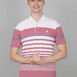 Cantabil Men Striped Polo Collar Cotton T-shirt-image-45