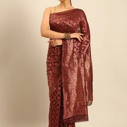 Fashion Petals Woven Design Ethnic Motifs Zari Saree image 1