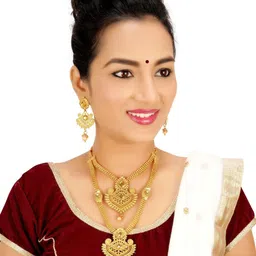 Women Click Set Of 2 Gold-Plated Stone Studded & Beaded Jewellery Set image 2