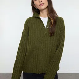 Trendyol Women Shirt Collar Long Sleeves Ribbed Pullover-picture-14