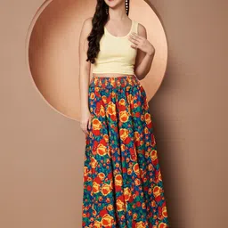 ZWERLON Women Floral Printed Flared Palazzos image 5