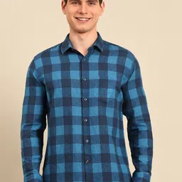 Linen Club Men Contemporary Slim Fit Gingham Checks Opaque Checked Casual Shirt-picture-18