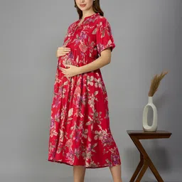 NIGHTSPREE Floral Print Puff Sleeve Maternity Empire Midi Dress image 4