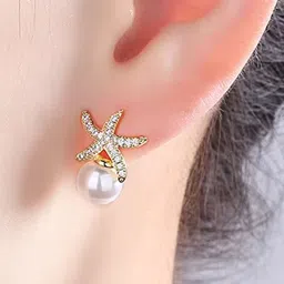 YouBella Gold-Plated Artificial Stones and Beads Star Shaped Drop Earrings image 4