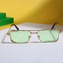 SUNGLASSIC Unisex Green Lens & Gold-Toned Rectangle Sunglasses with image 4
