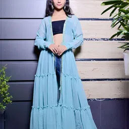 SUFIZA LIFESTYLE Women Longline Tie-Up Shrug-image-42