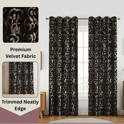 GEET CREATIONS Black Set of 2 Floral Room Darkening Window Curtain image 3