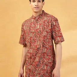 Fabindia Ethnic Motifs Kalamkari Printed Band Collar Cotton Straight Short Kurta-picture-19