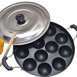 ganesha Aliminium Appam Patra, with 2 Side Handle and Stainless Steel NA Pan 22 cm diameter with Lid (Aluminium, Non-stick) NA Pan 22 cm diameter with Lid 1 L capacity-picture-23