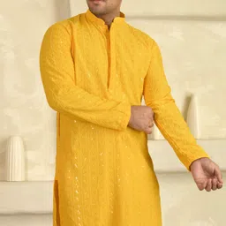 lemonx Men Embroidered Viscose Rayon Straight Kurta-picture-25