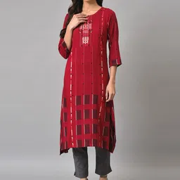 W Women Geometric Keyhole Neck Kurta-image-56