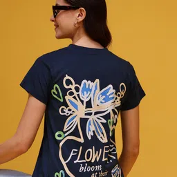 HERE&NOW Women Printed Pure Cotton T-shirt-image-70