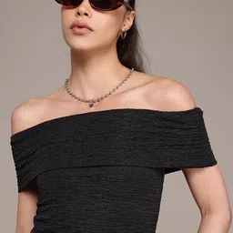 The Roadster Lifestyle Co. Off-Shoulder Textured Layered Bardot Crop Top-image-10