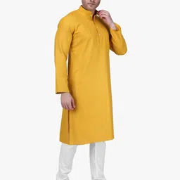 RAJUBHAI HARGOVINDAS Men Gold-Toned Solid Straight Kurta image 4
