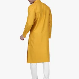 RAJUBHAI HARGOVINDAS Men Gold-Toned Solid Straight Kurta image 3