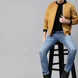 Roadster Men Mustard Yellow Solid Bomber Jacket image 5