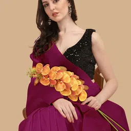 Sangria Burgundy Satin Crush Pleated Saree image 2