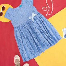 YU by Pantaloons Kids Blue Self Pattern Dress-picture-6