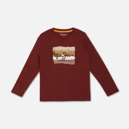 Pepe Jeans Kids Maroon Printed Full Sleeves T-Shirt-image-19