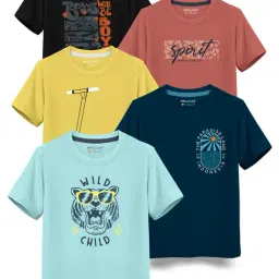 HELLCAT Kids Multicolor Printed T-Shirt (Pack Of 5)-picture-40