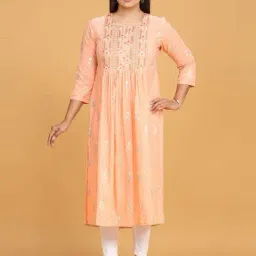 Cotton Culture Orange Cotton Embroidered Straight Kurta-image-0