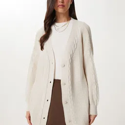 Happiness istanbul Women Cable Knit Shawl Collar Long Sleeves Cardigan-picture-20
