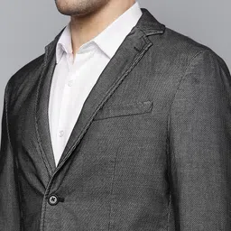 Blackberrys Men Charcoal Grey Textured Slim Fit Single-Breasted Smart Casual Pure Cotton Blazer image 4