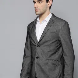 Blackberrys Men Charcoal Grey Textured Slim Fit Single-Breasted Smart Casual Pure Cotton Blazer image 3