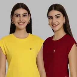 Friskers Yellow & Maroon Slim Fit Sports T-Shirts - Pack Of 2-image-2