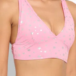 N-Gal Pink & Silver Polka Dot Foil Print Crop Top Bralette Slip On Bra image 3