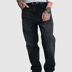 Snitch Men Loose Light Fade Stretchable Black Baggy Fit Jeans-picture-25